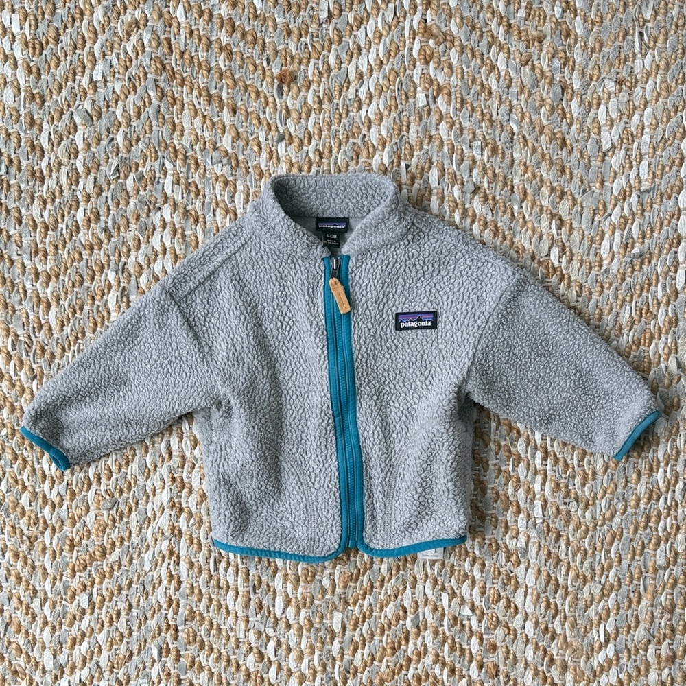 Patagonia Gray Baby Cozy-Toasty Jacket with Teal Zipper size 6-12 months